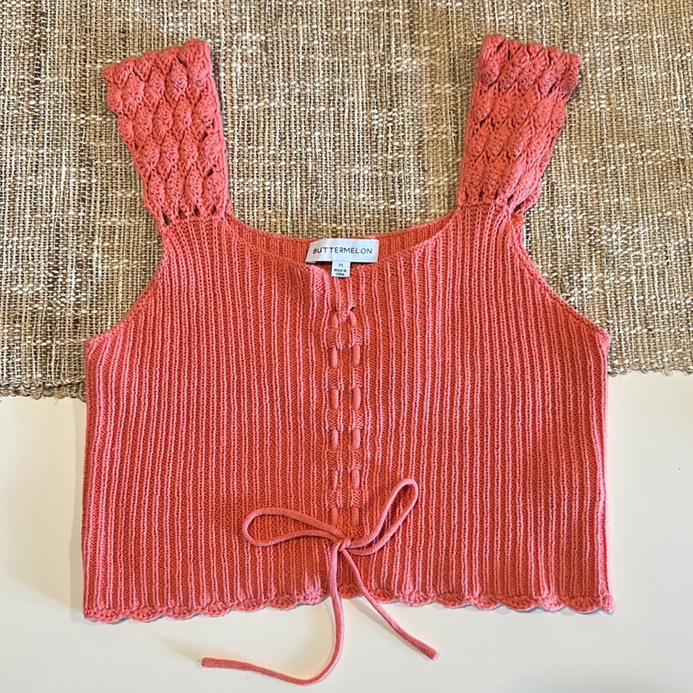 Crop tank top with crochet details